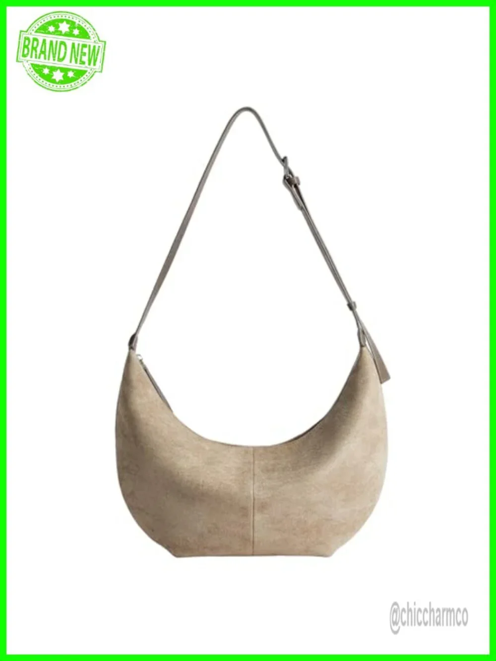 Faux Suede Crescent Crossbody Hobo Bag with Zipper Closure